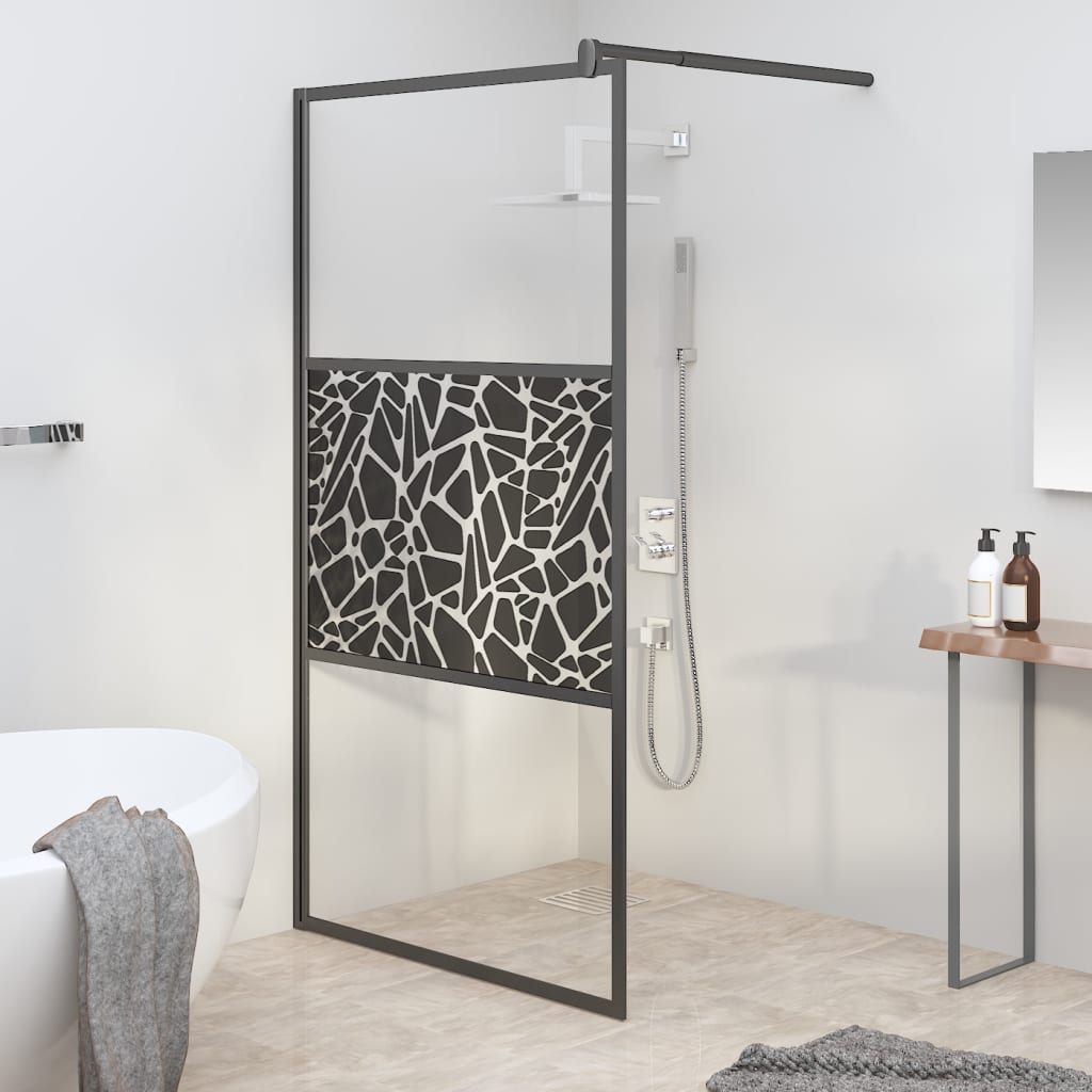 Walk-in Shower Wall 115x195cm ESG Glass with Stone Design Black - Tyrell & Tyrell