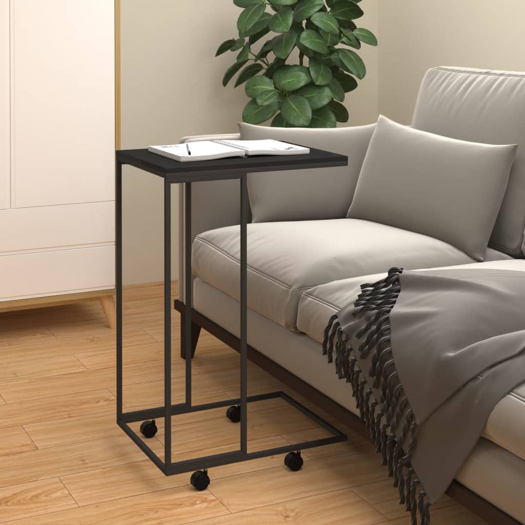 Side Table with Wheels Black 40x30x63.5 cm Engineered Wood - The Home Maker