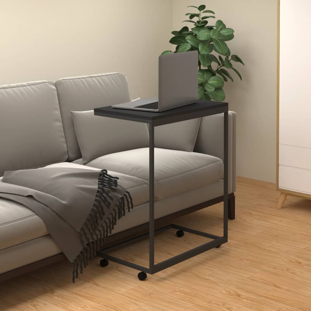 Side Table with Wheels Black 55x35x70 cm Engineered Wood - Design Hut
