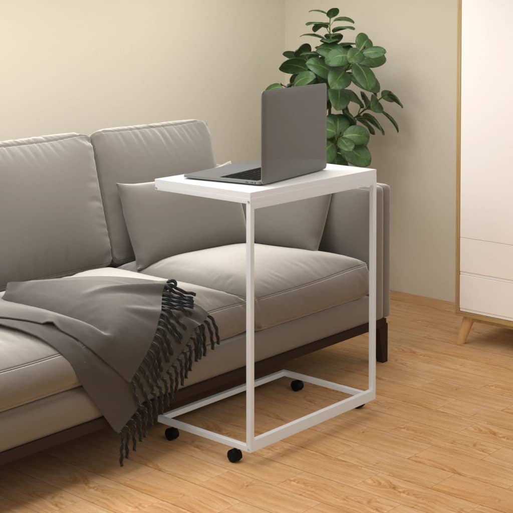 Side Table with Wheels White 55x35x70 cm Engineered Wood - Design Hut