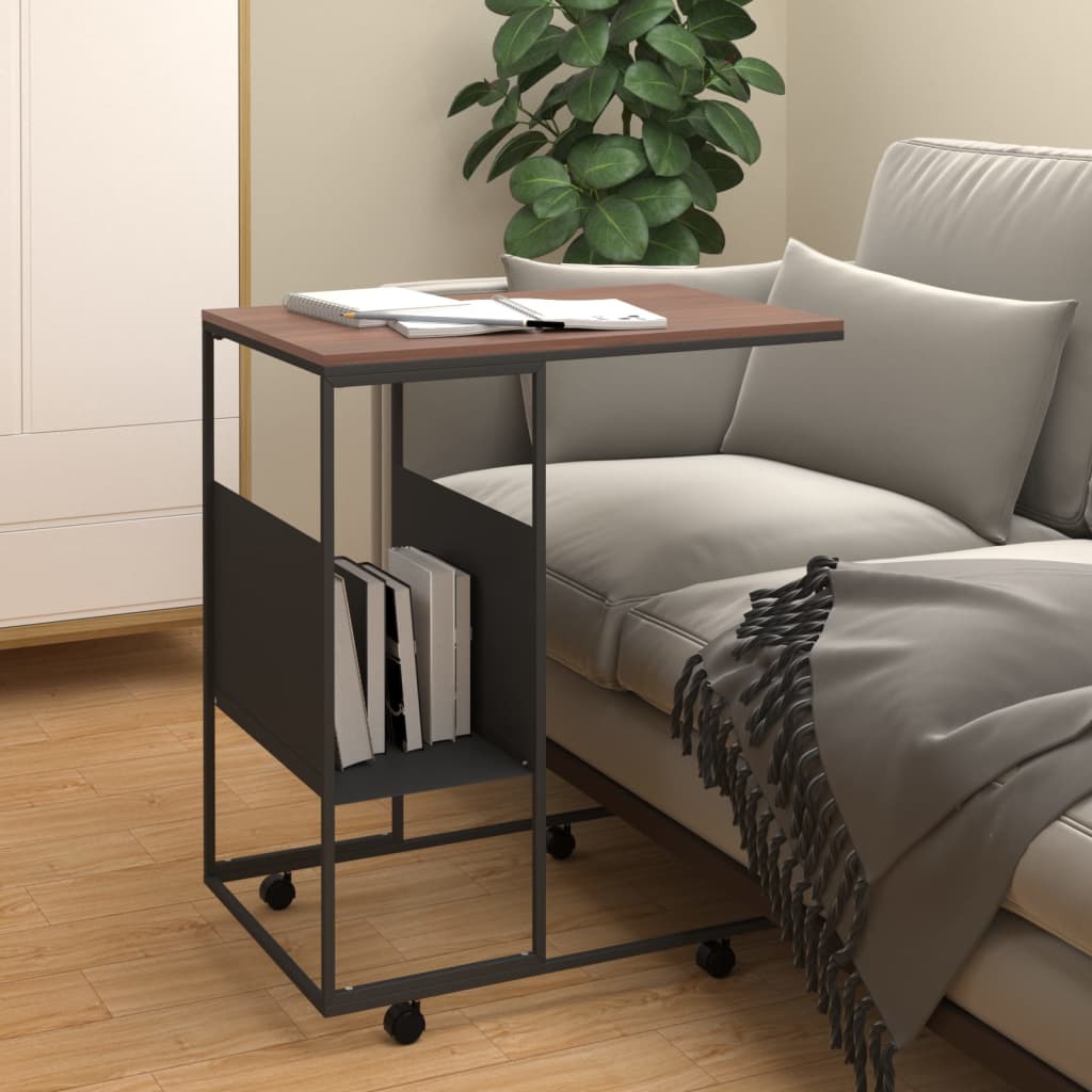 Side Table with Wheels Black 55x36x63.5 cm Engineered Wood - Design Hut