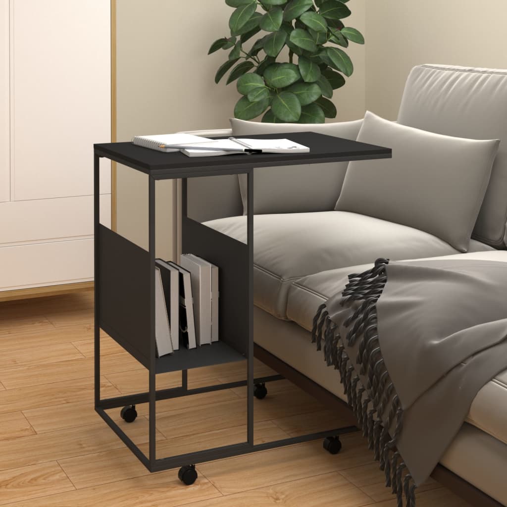 Side Table with Wheels Black 55x36x63.5 cm Engineered Wood - R and M Furniture