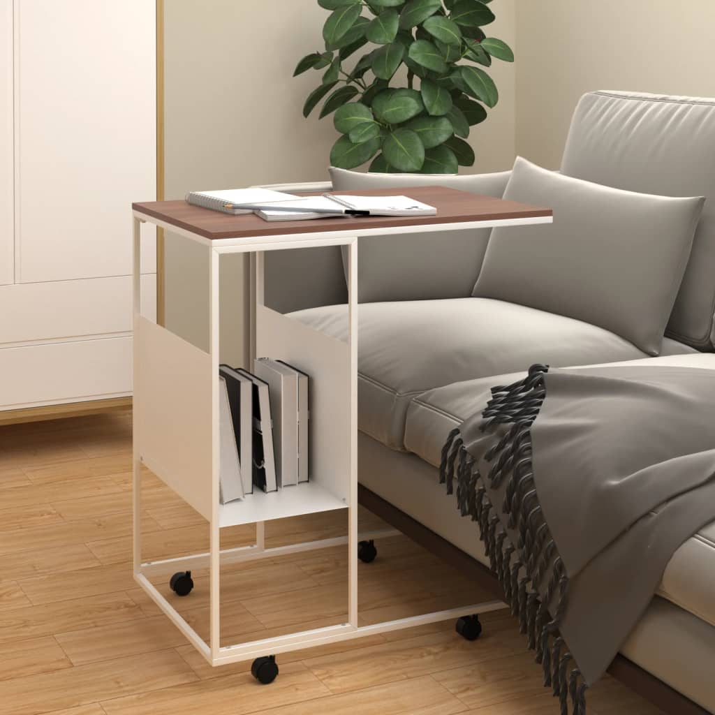 Side Table with Wheels White 55x36x63.5 cm Engineered Wood - The Home Maker