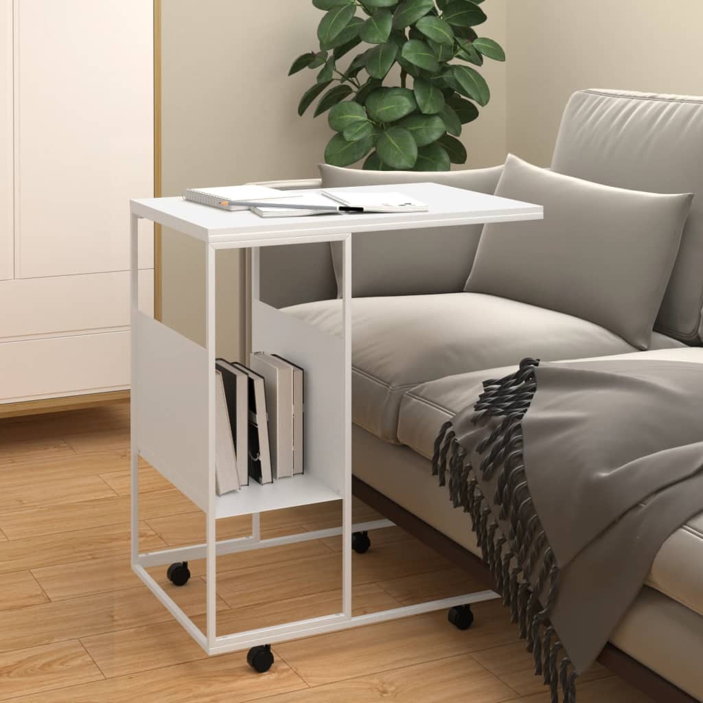 Side Table with Wheels White 55x36x63.5 cm Engineered Wood - Sid & Sam