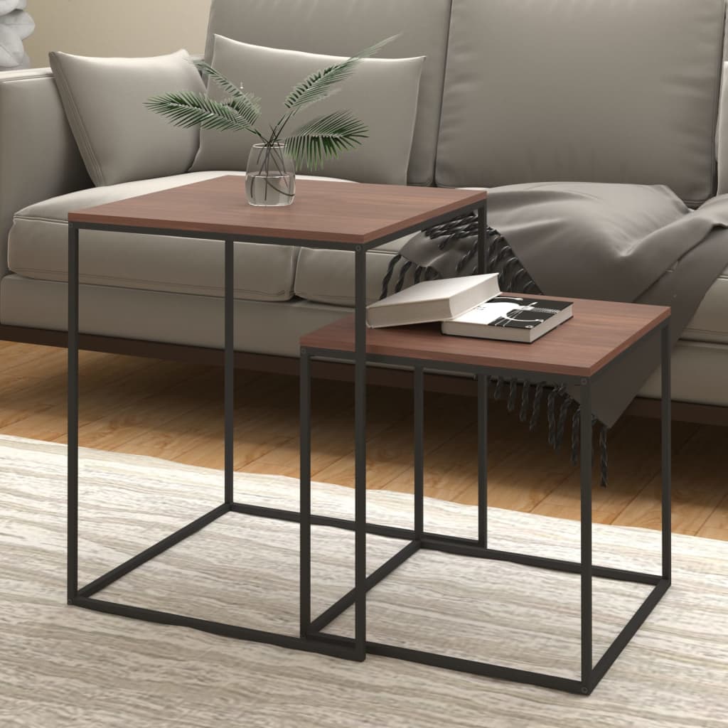 Coffee Table Set 2 pcs Engineered Wood and Metal - Decor Base