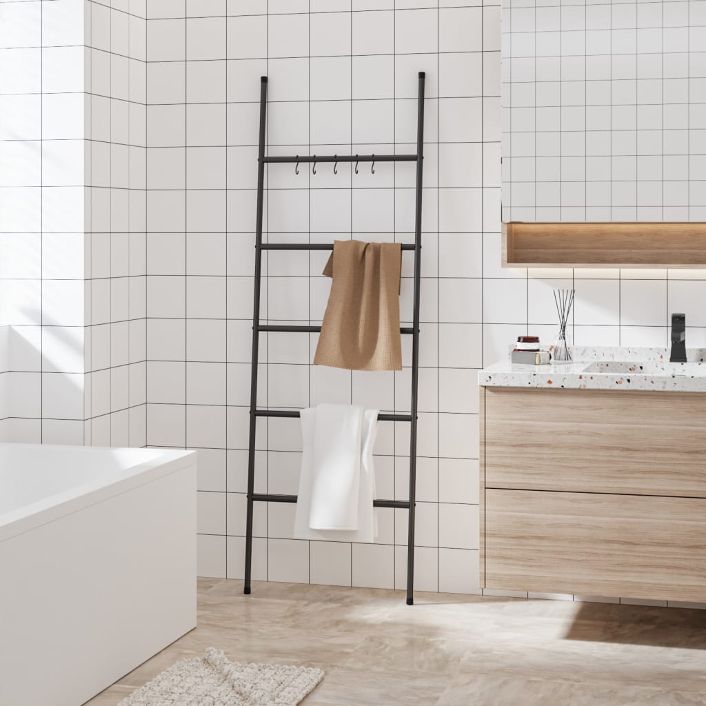 Towel Rack Ladder with 5 Tiers Black 58x175 cm Iron - R and M Furniture