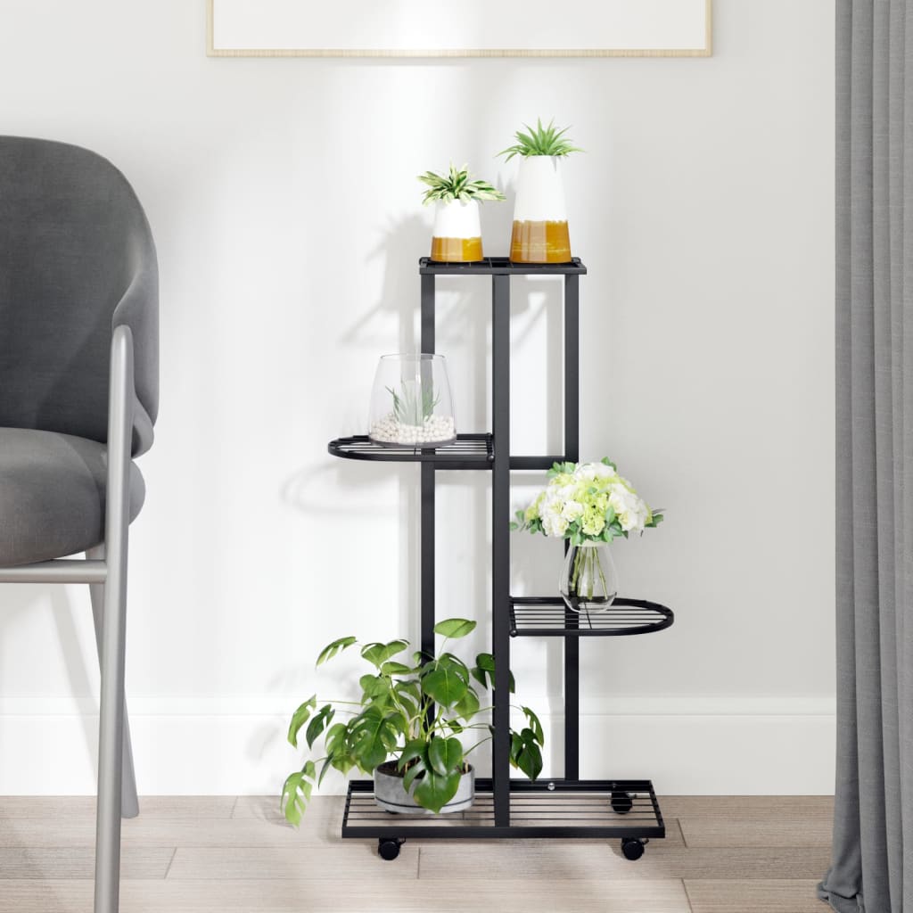 4-Floor Flower Stand with Wheels 44x23x80 cm Black Iron - Design Hut