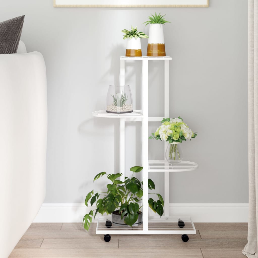 4-Floor Flower Stand with Wheels 44x23x80 cm White Iron - R and M Furniture