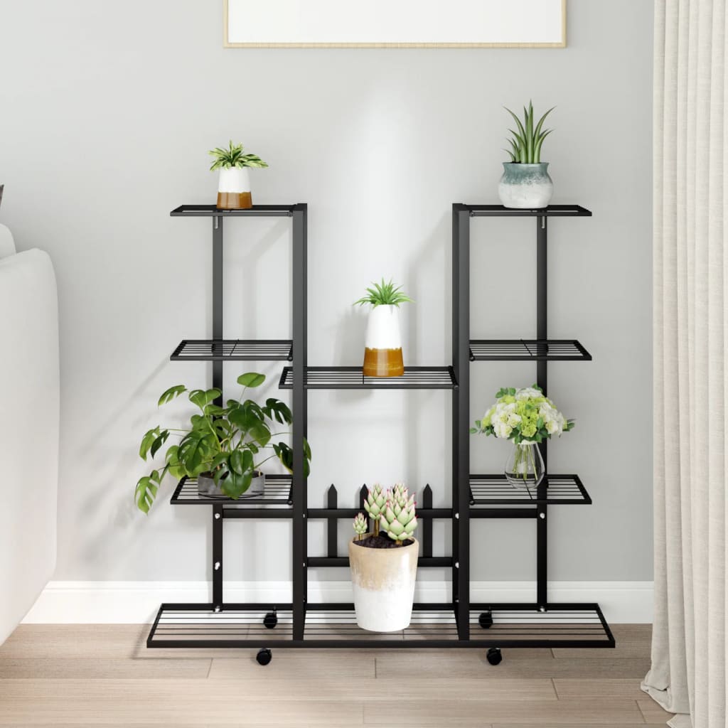 Flower Stand with Wheels 94.5x24.5x91.5 cm Black Iron - R and M Furniture