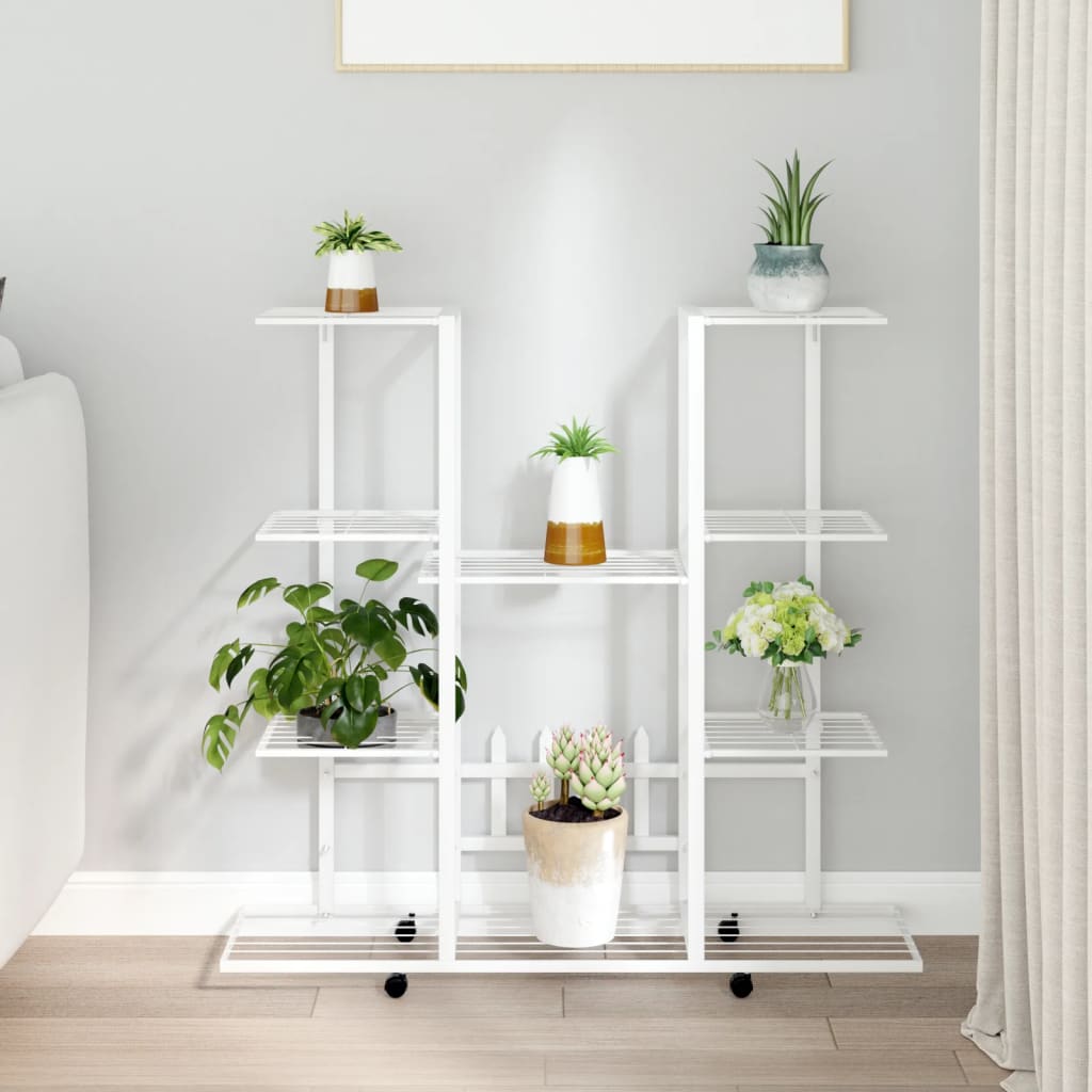 Flower Stand with Wheels 94.5x24.5x91.5 cm White Iron - Design Hut