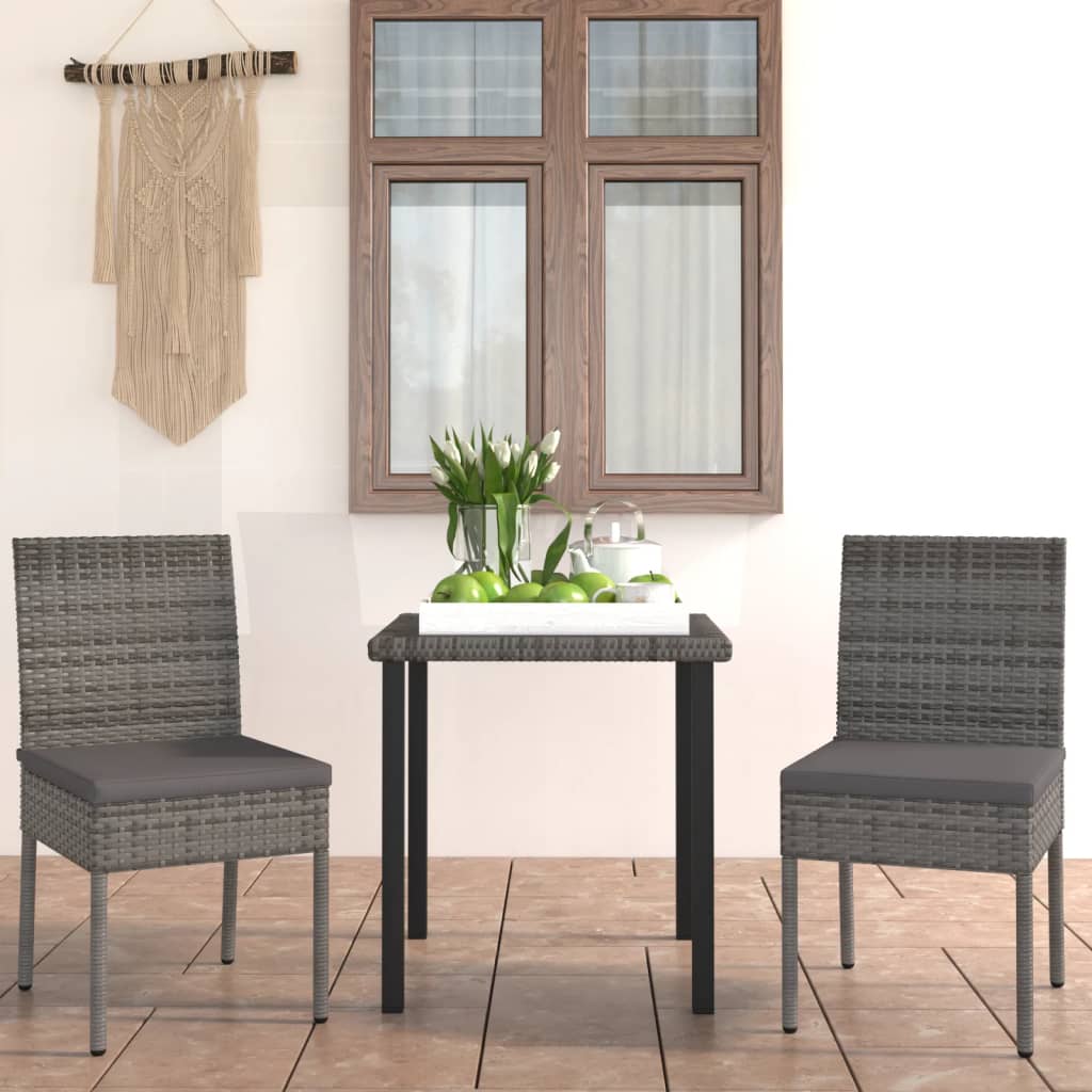 3 Piece Outdoor Dining Set with Cushions Poly Rattan Grey - Casper Homes