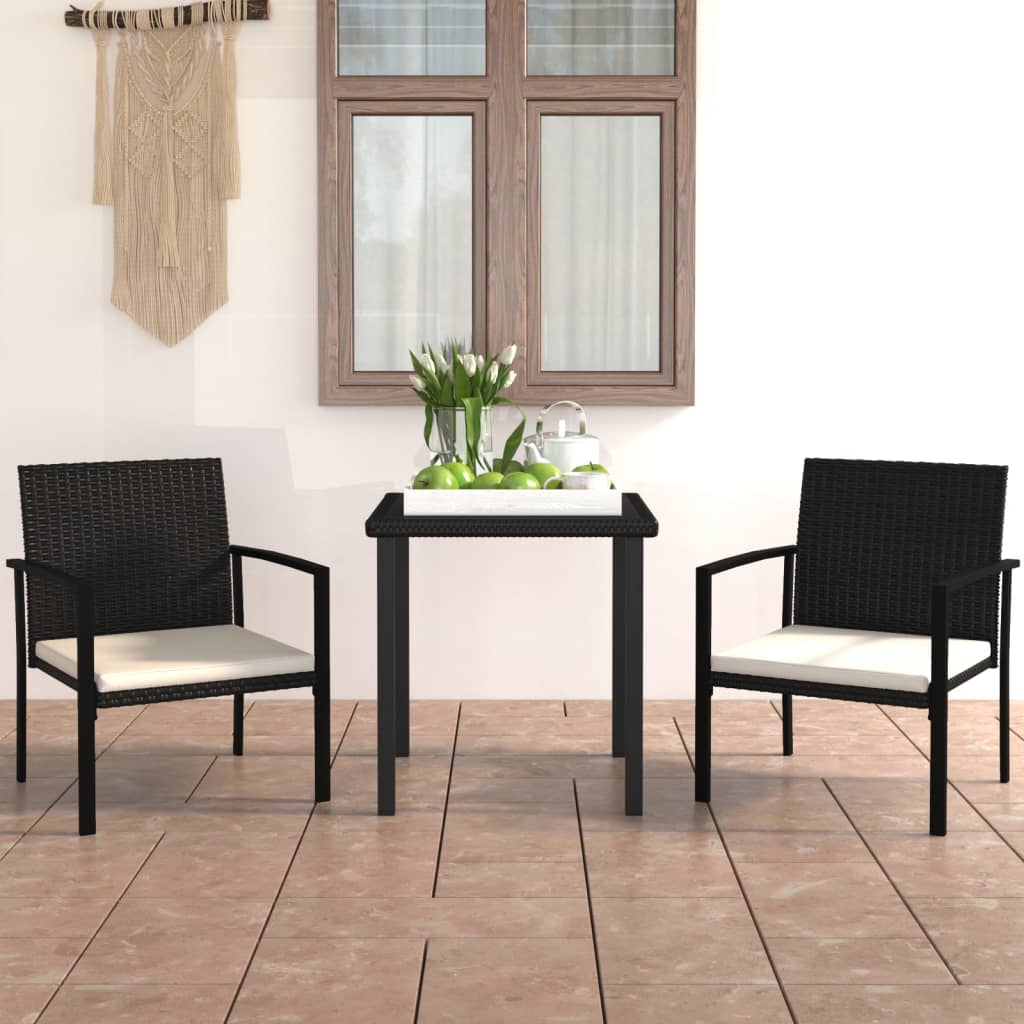 3 Piece Outdoor Dining Set Poly Rattan Black - Sid & Sam
