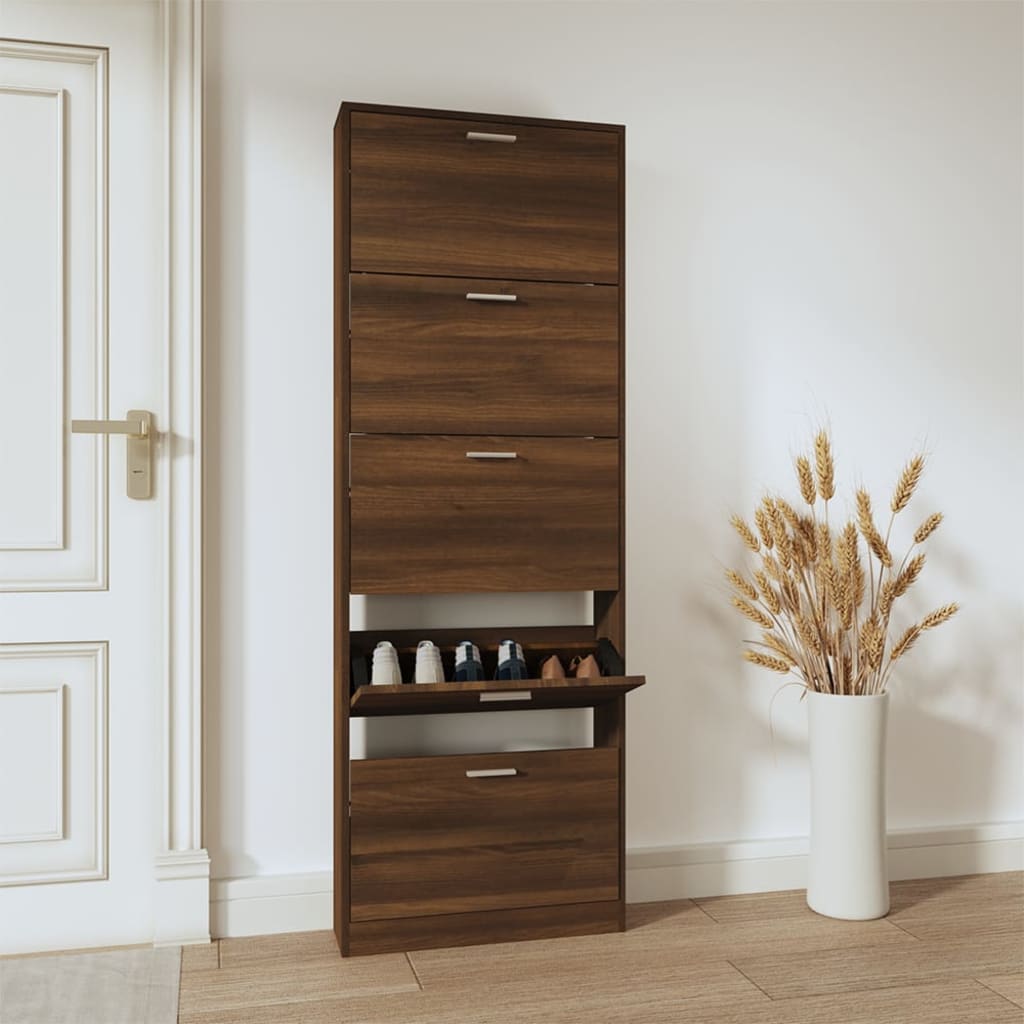 Shoe Cabinet Brown Oak 59x17x169cm Engineered Wood - R and M Furniture