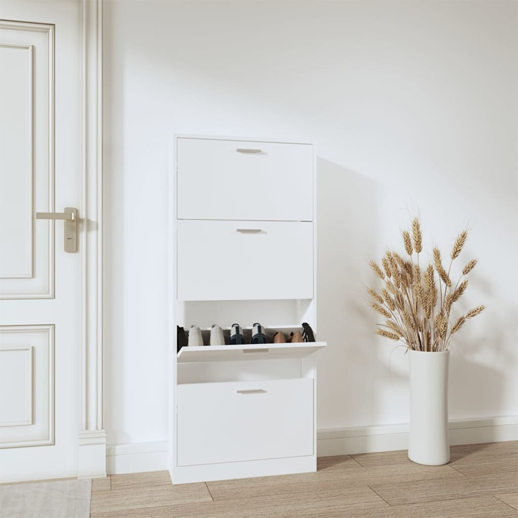 Shoe Cabinet White 59x17x150 cm Engineered Wood - Casper Homes
