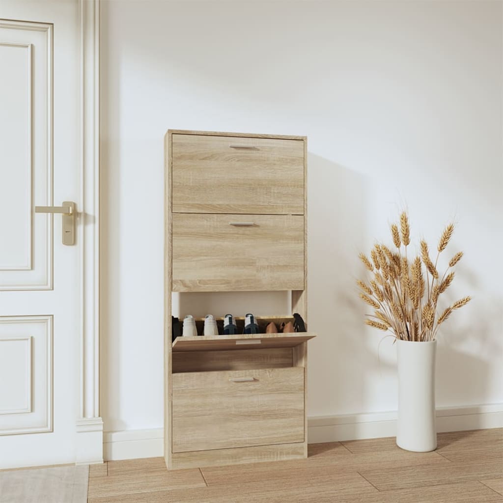 Shoe Cabinet Oak 59x17x150 cm Engineered Wood - All Things Good