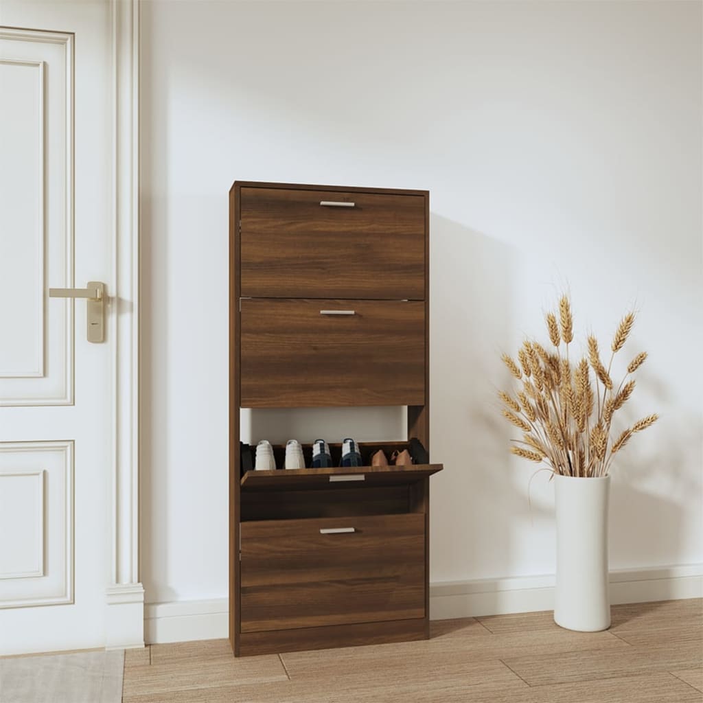 Shoe Cabinet Brown Oak 59x17x150cm Engineered Wood - Millennium Furniture