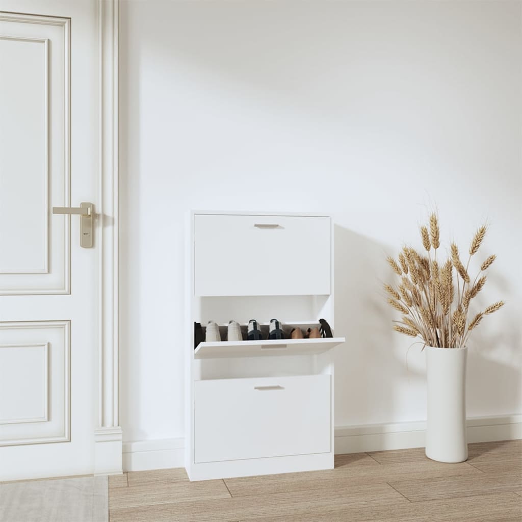 Shoe Cabinet White 59x17x108 cm Engineered Wood - Casper Homes