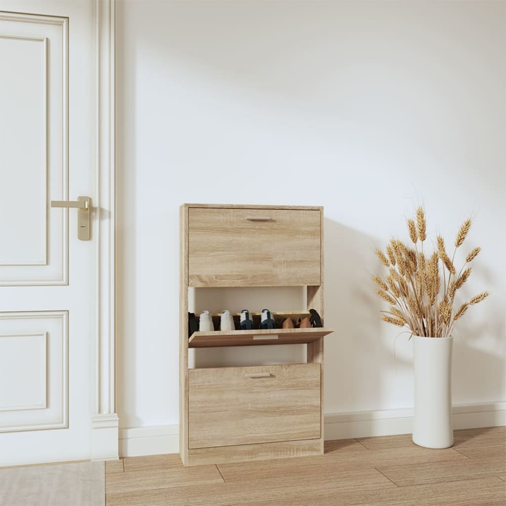 Shoe Cabinet Oak 59x17x108 cm Engineered Wood - Millennium Furniture