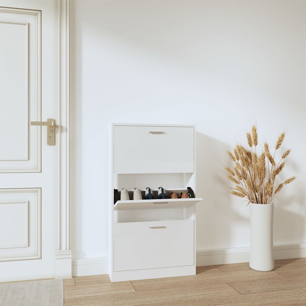Shoe Cabinet High Gloss White 59x17x108cm Engineered Wood - Casper Homes