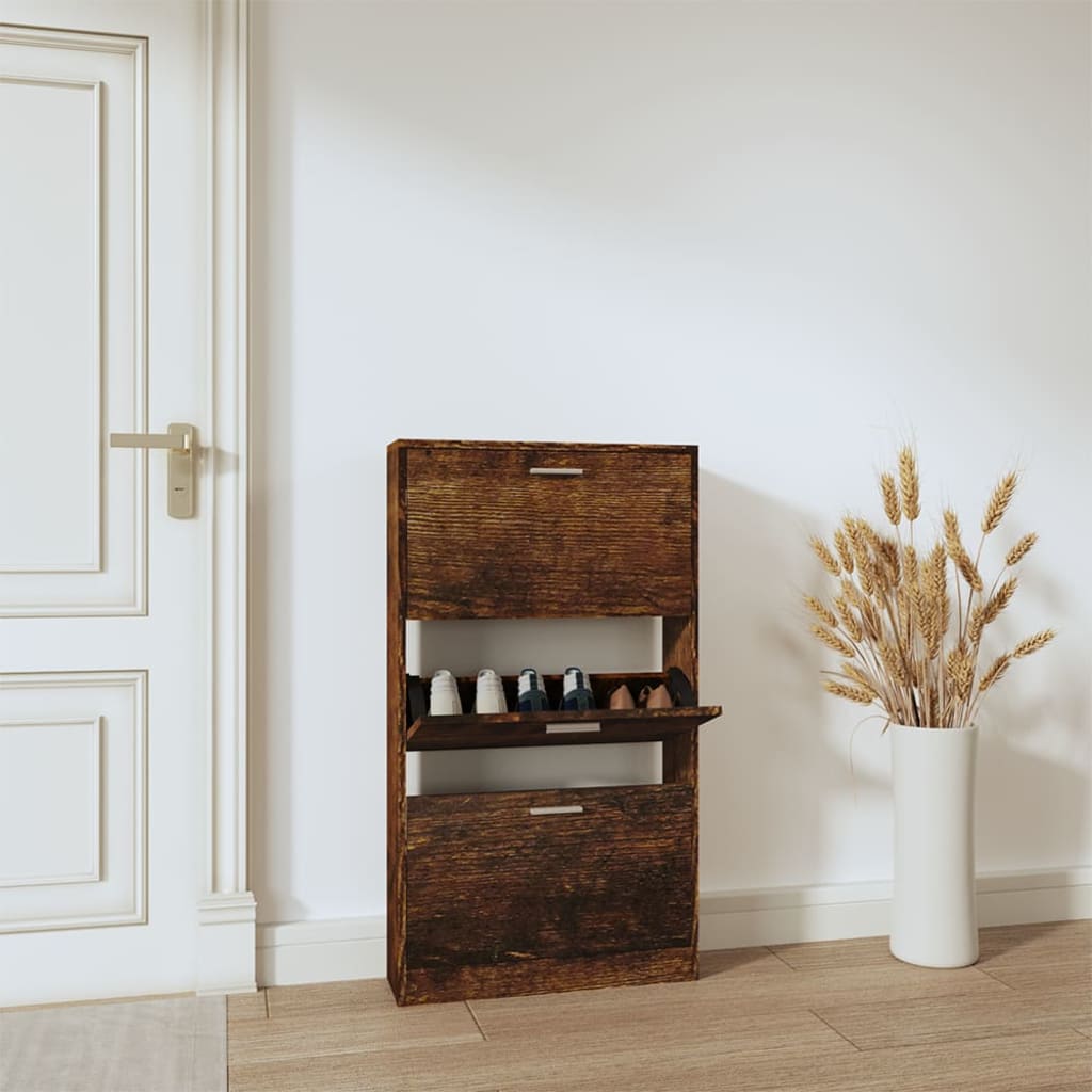 Shoe Cabinet Smoked Oak 59x17x108 cm Engineered Wood - Millennium Furniture