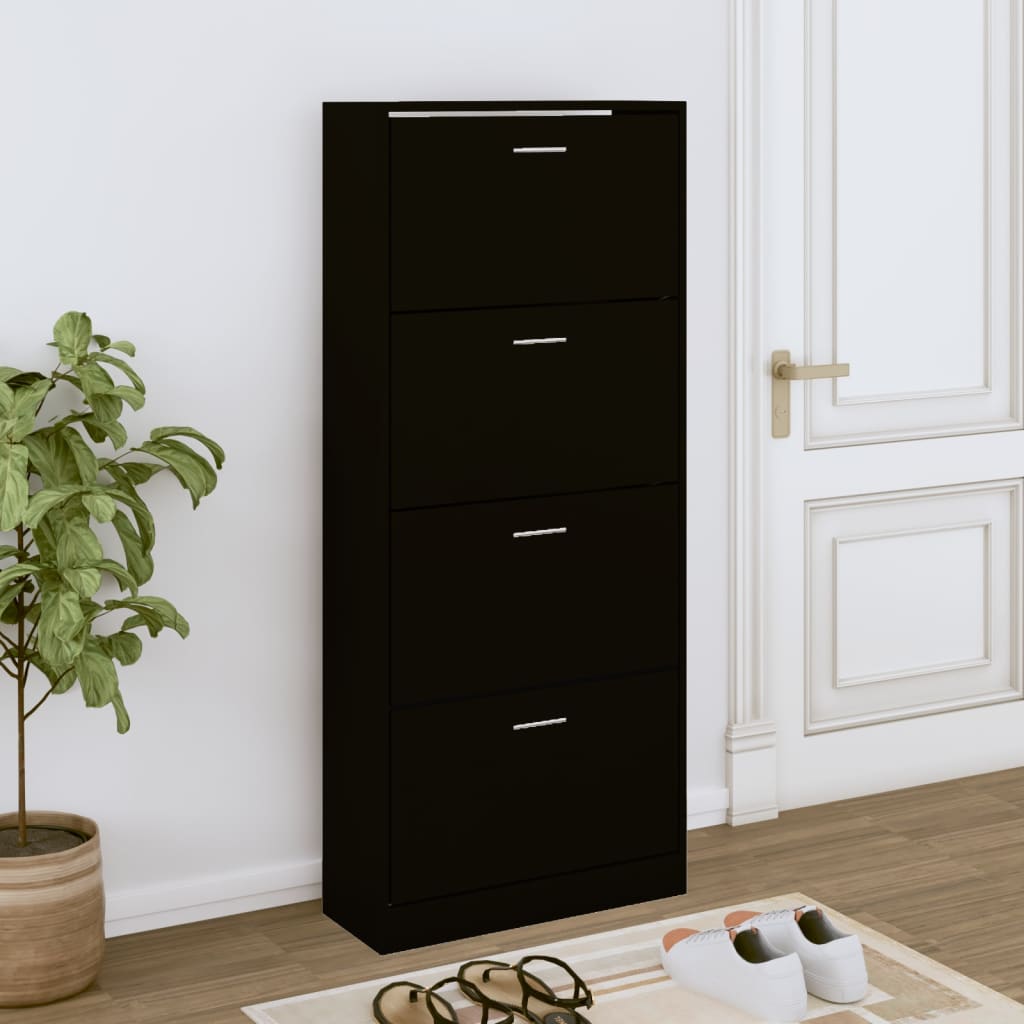 Shoe Cabinet Black 63x24x147 cm Engineered Wood - Millennium Furniture