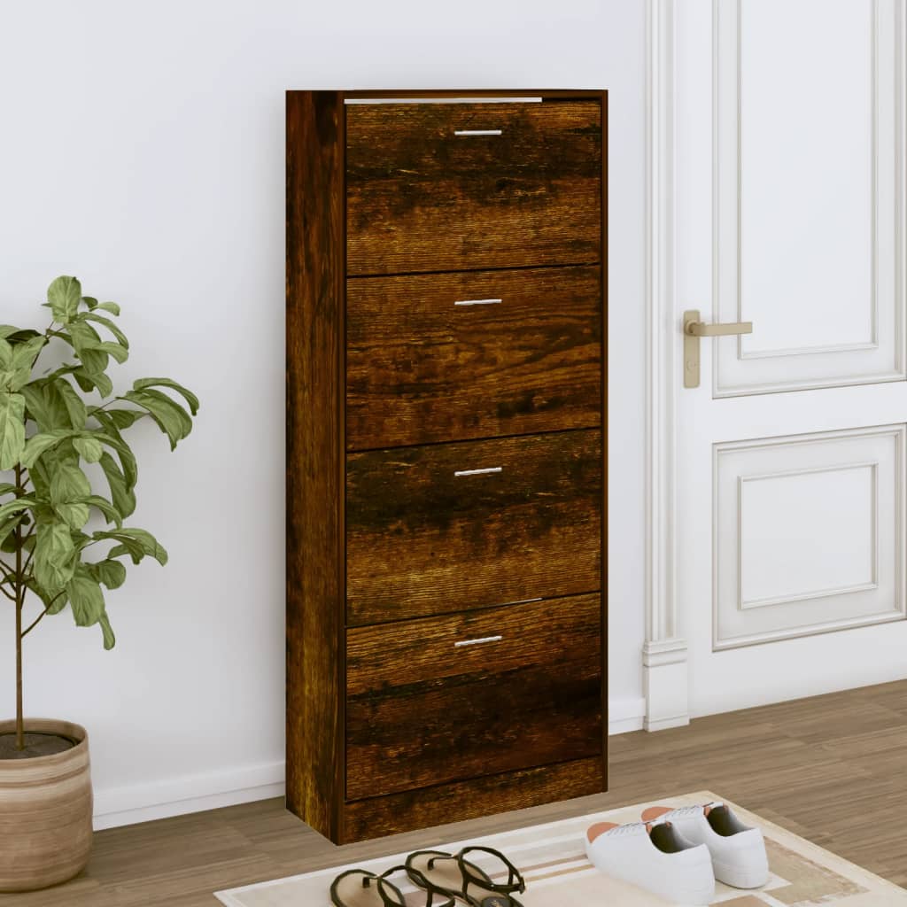 Shoe Cabinet Smoked Oak 63x24x147 cm Engineered Wood - Casper Homes