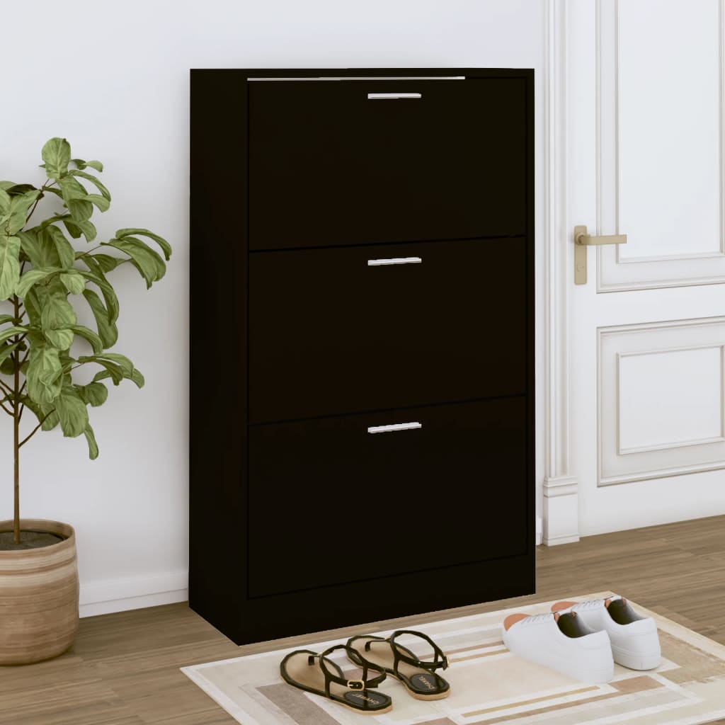 Shoe Cabinet Black 63x24x103 cm Engineered Wood - All Things Good