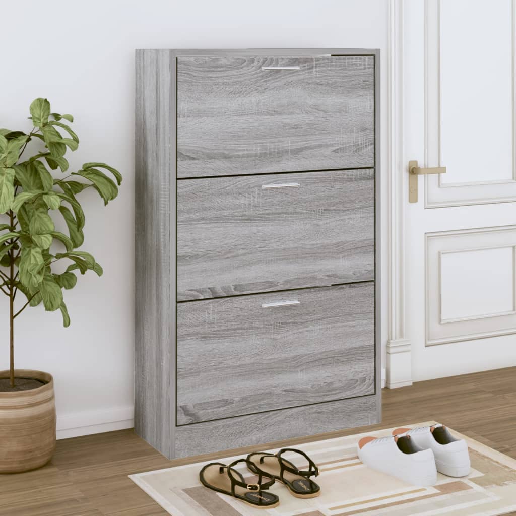 Shoe Cabinet Grey Sonoma 63x24x103 cm Engineered Wood - Brittle & Co