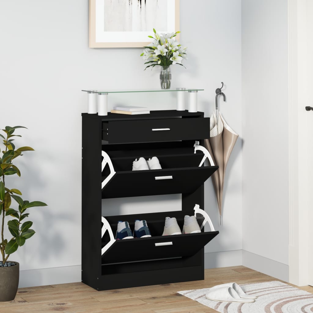 Shoe Cabinet Black 63x24x104cm Engineered Wood - R and M Furniture