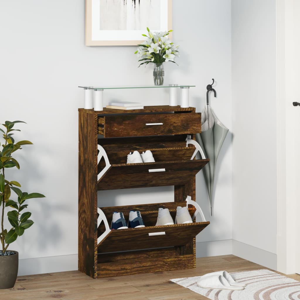 Shoe Cabinet Smoked Oak 63x24x104 cm Engineered Wood - Millennium Furniture