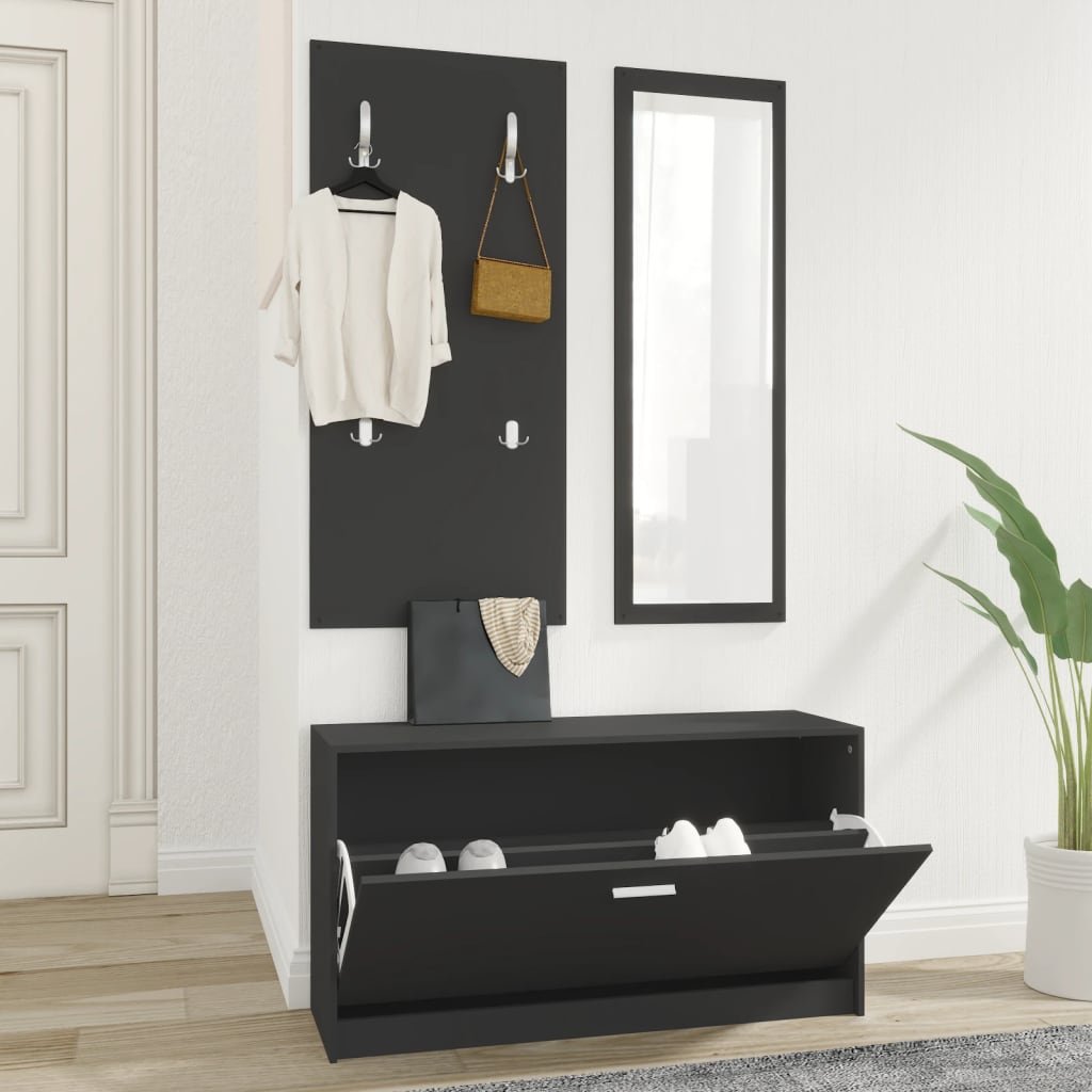 3-in-1 Shoe Cabinet Set Black Engineered Wood - Direct Imports