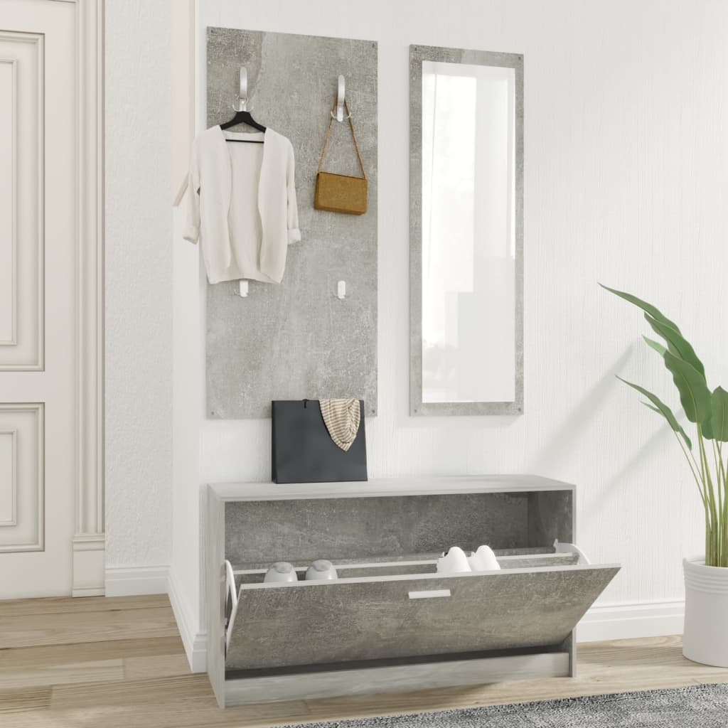 3-in-1 Shoe Cabinet Set Concrete Grey Engineered Wood - Unbeatable Bargains