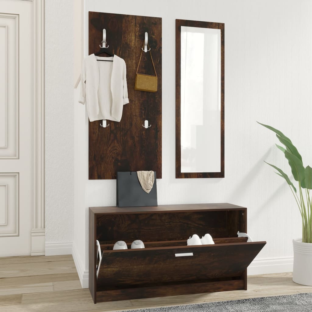 3-in-1 Shoe Cabinet Set Smoked Oak Engineered Wood - Merlin Deals