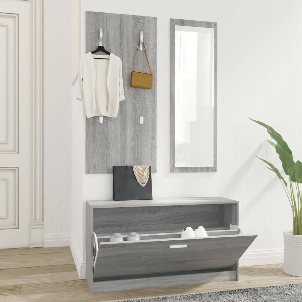 3-in-1 Shoe Cabinet Set Grey Sonoma Engineered Wood - The Home Maker