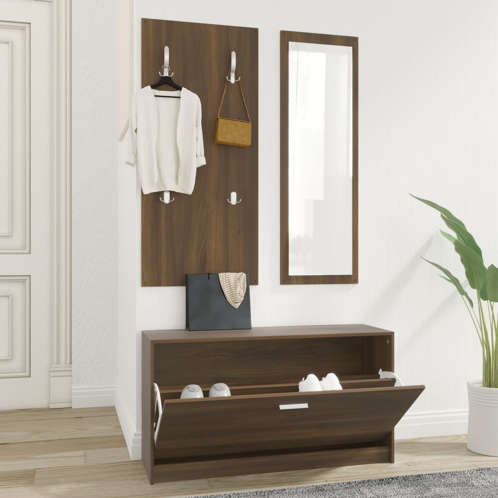 3-in-1 Shoe Cabinet Set Brown Oak Engineered Wood - Merlin Deals