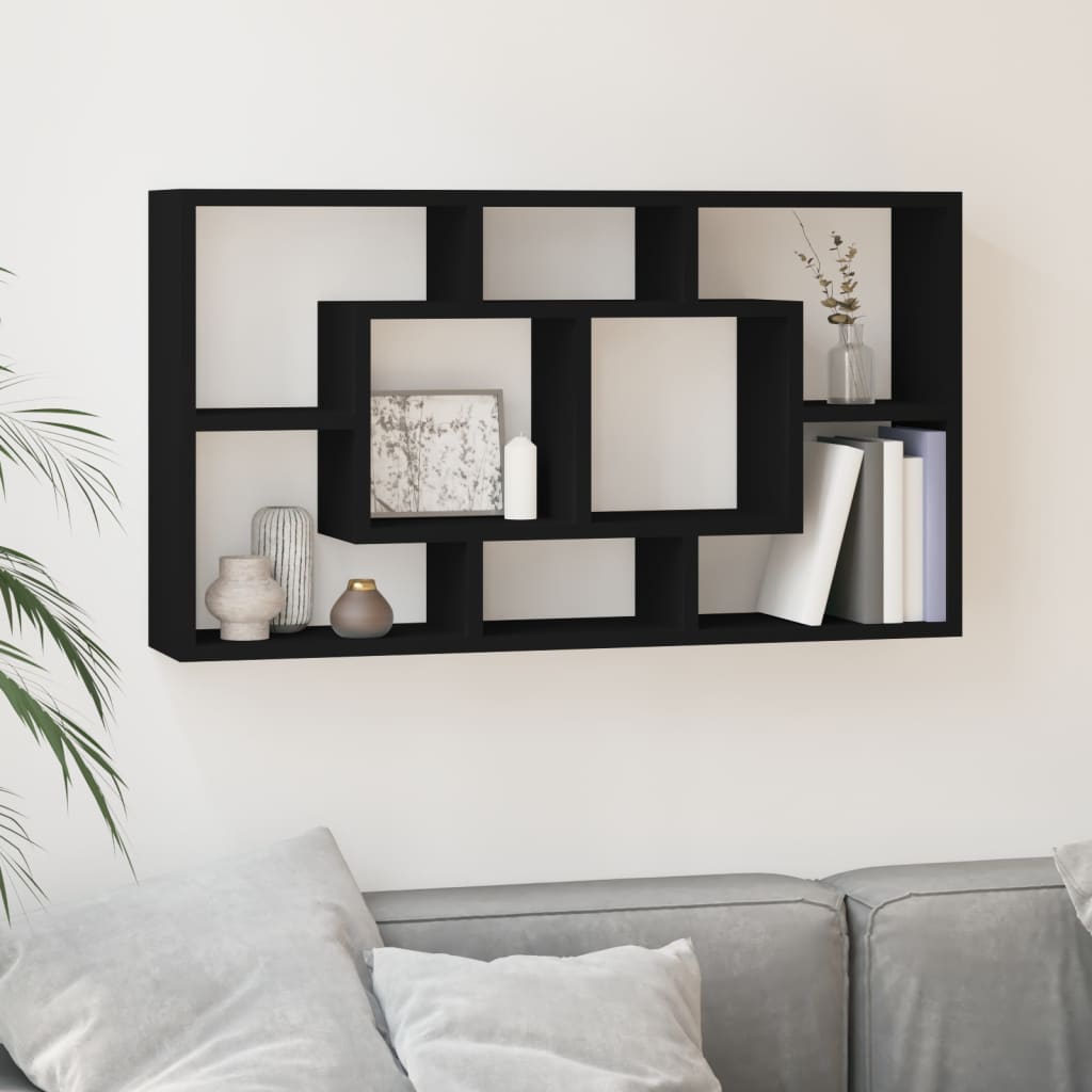 Wall Display Shelf 8 Compartments Black - Tyrell & Tyrell