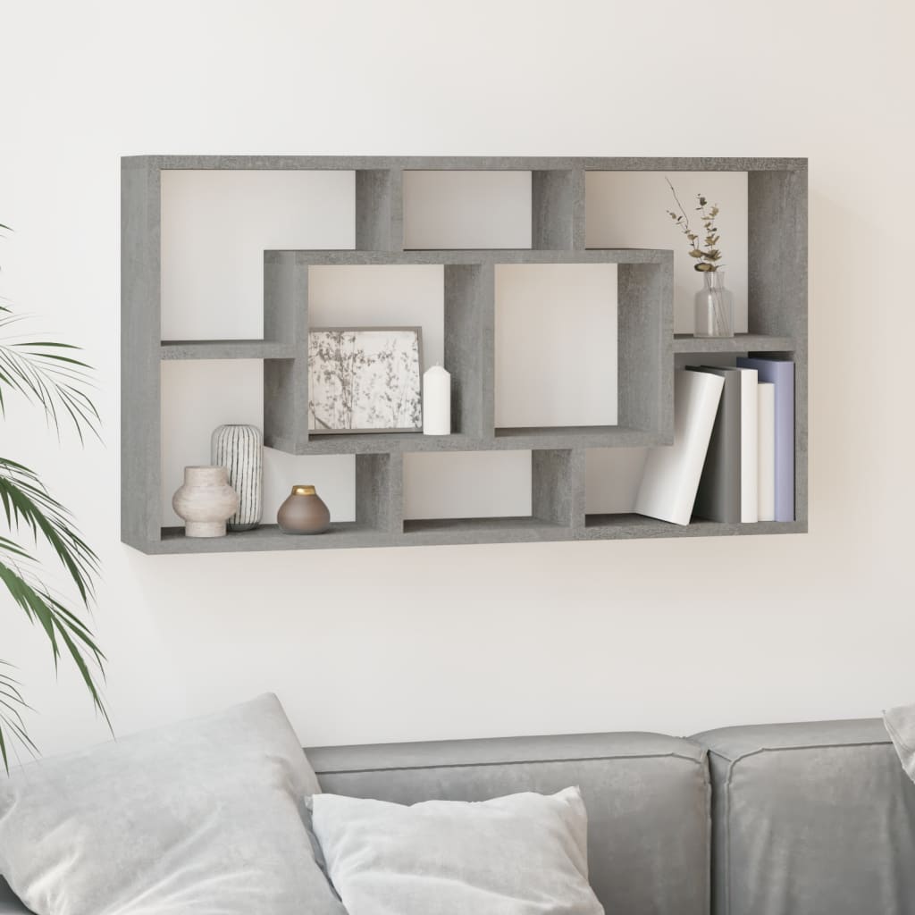 Wall Display Shelf 8 Compartments Concrete Grey - Direct Imports