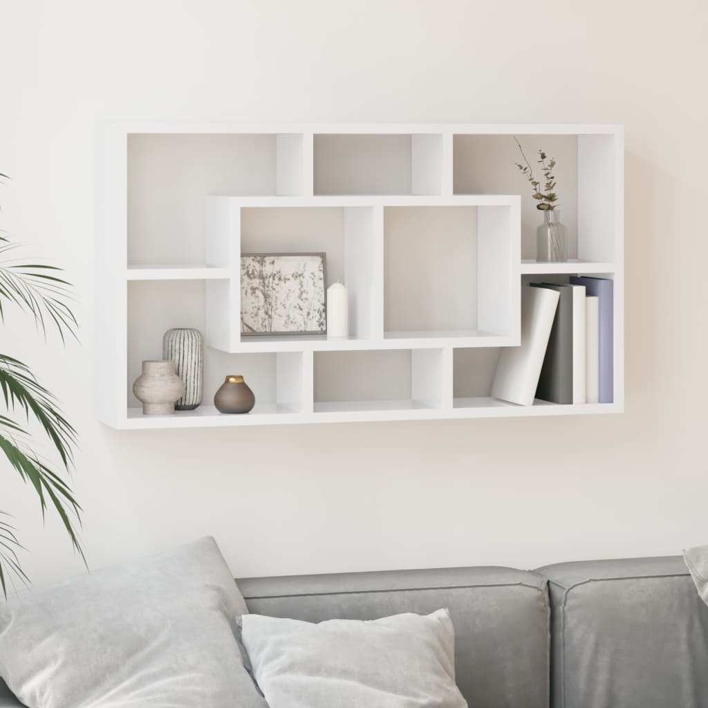 Wall Display Shelf 8 Compartments High Gloss White - Style and Chic