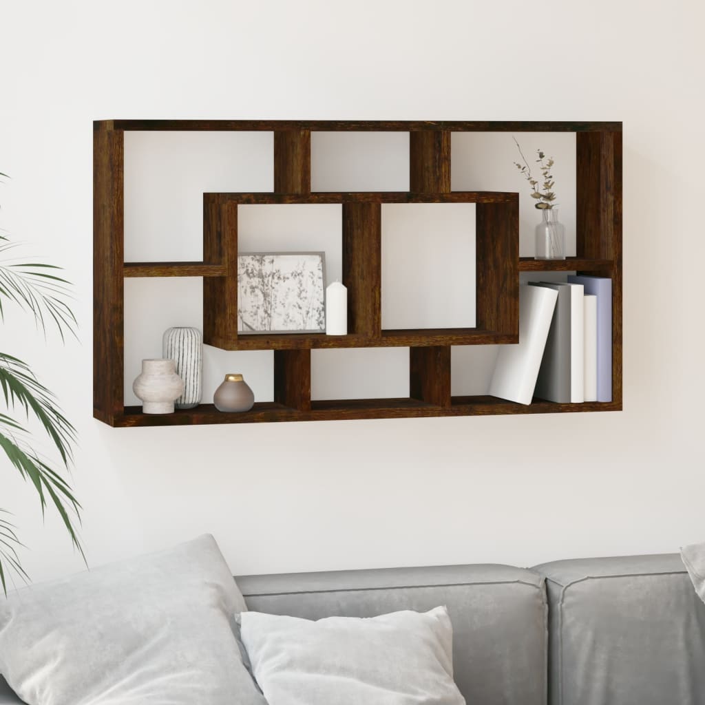 Wall Display Shelf 8 Compartments Smoked Oak - Direct Imports