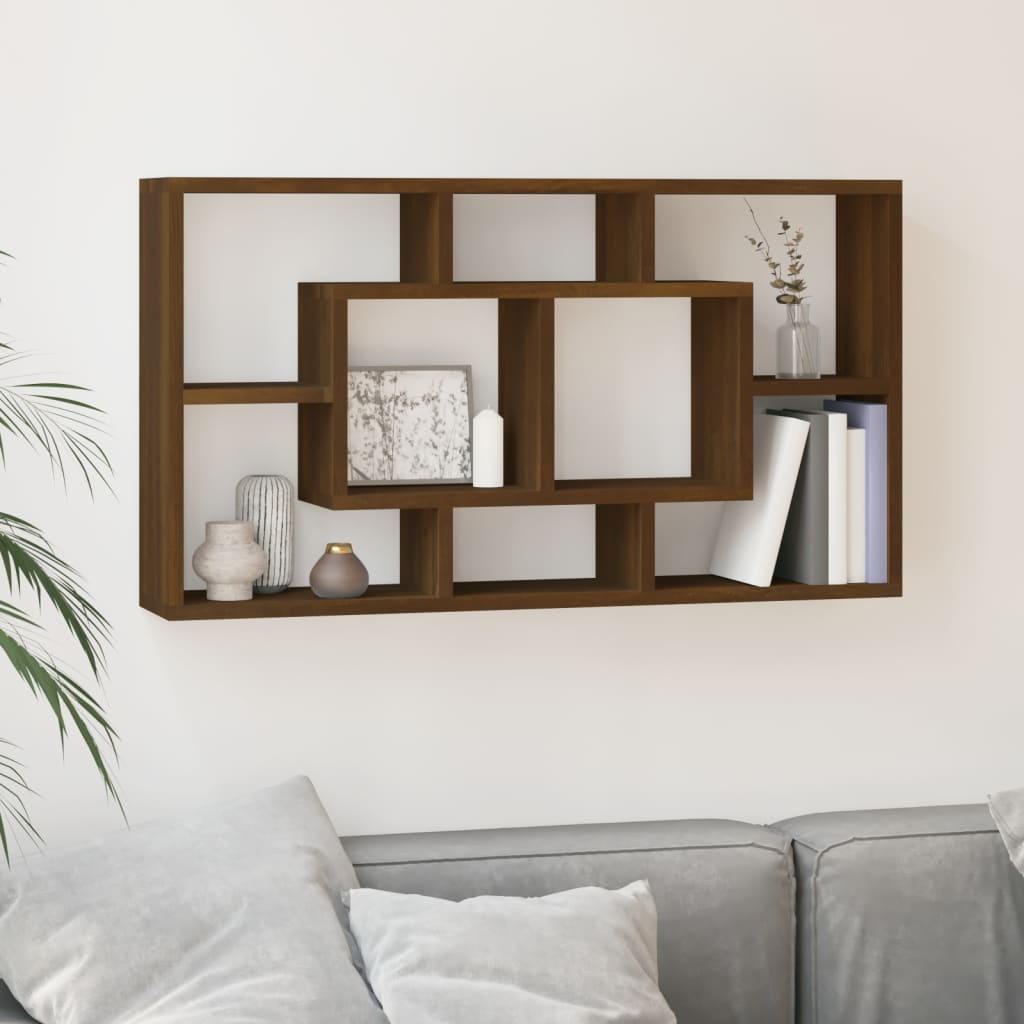 Wall Display Shelf 8 Compartments Brown Oak - Tyrell & Tyrell
