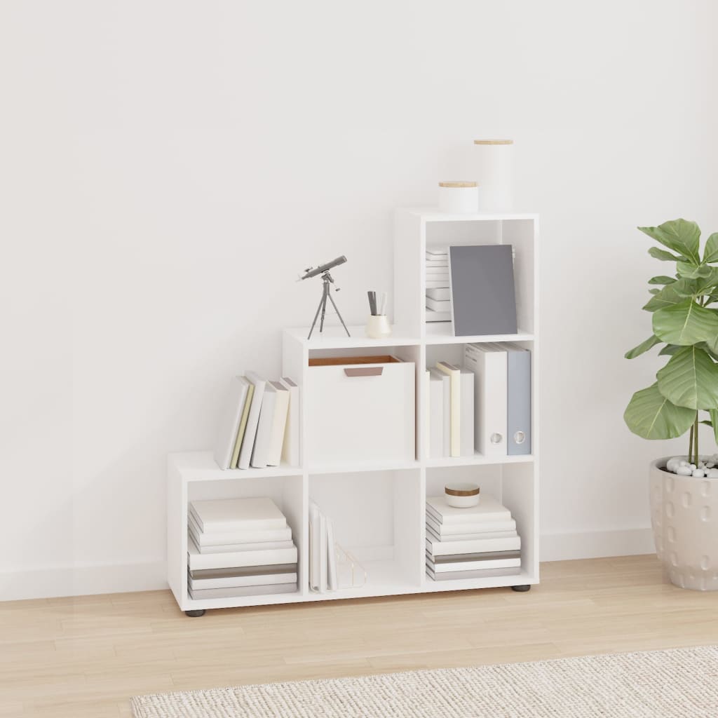 Staircase Bookcase High Gloss White 107cm Engineered Wood - Merlin Deals