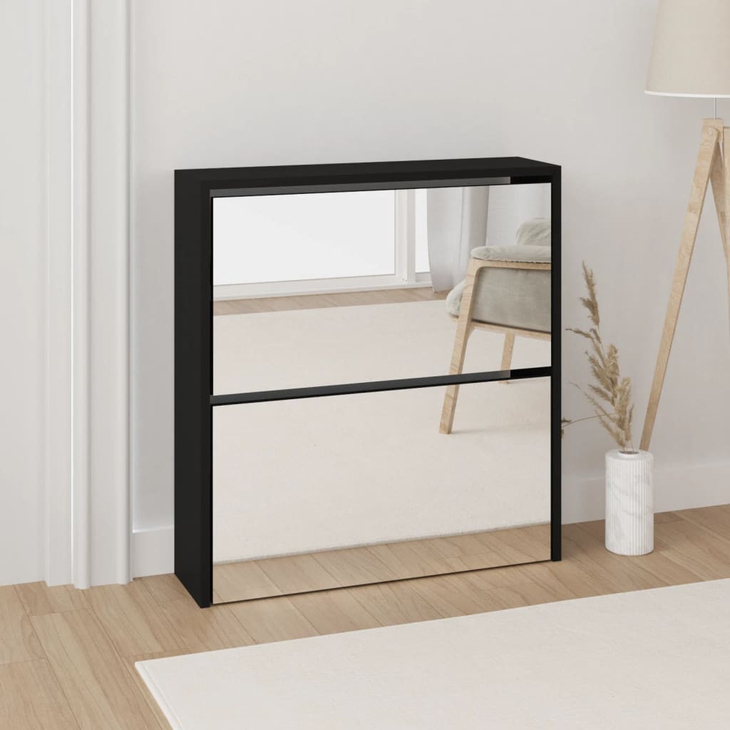 Shoe Cabinet with Mirror 2-Layer Black 63x17x67 cm - Casper Homes
