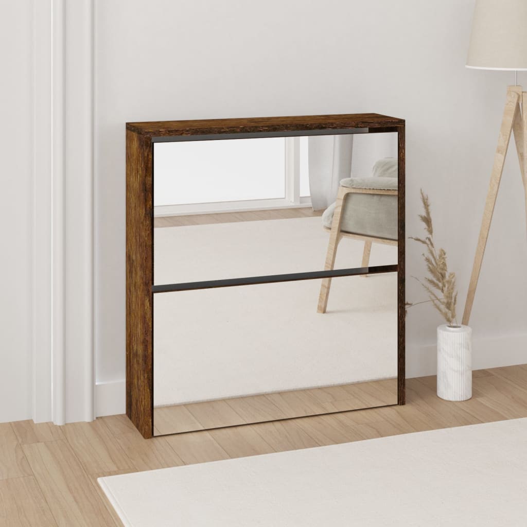 Shoe Cabinet with Mirror 2-Layer Smoked Oak 63x17x67 cm - Merkel Designers