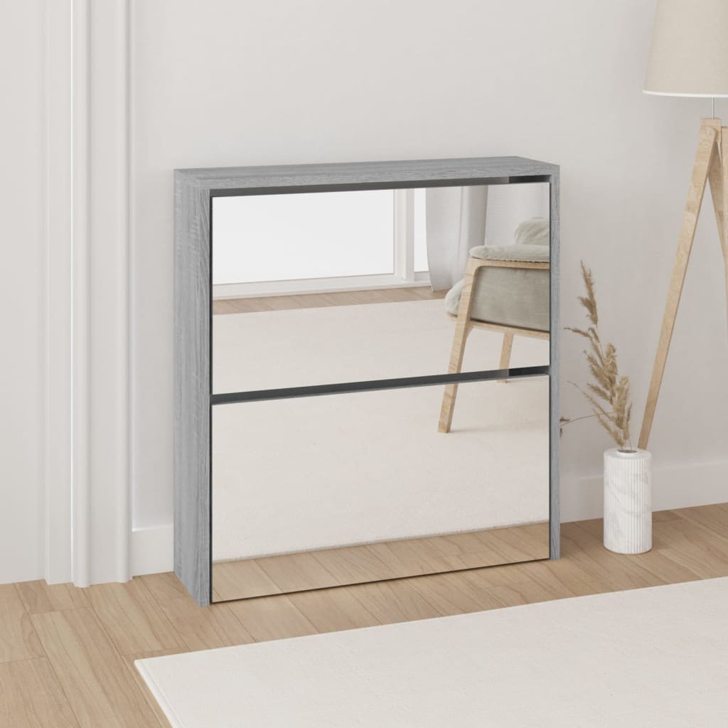 Shoe Cabinet with Mirror 2-Layer Grey Sonoma 63x17x67 cm - The Home Maker