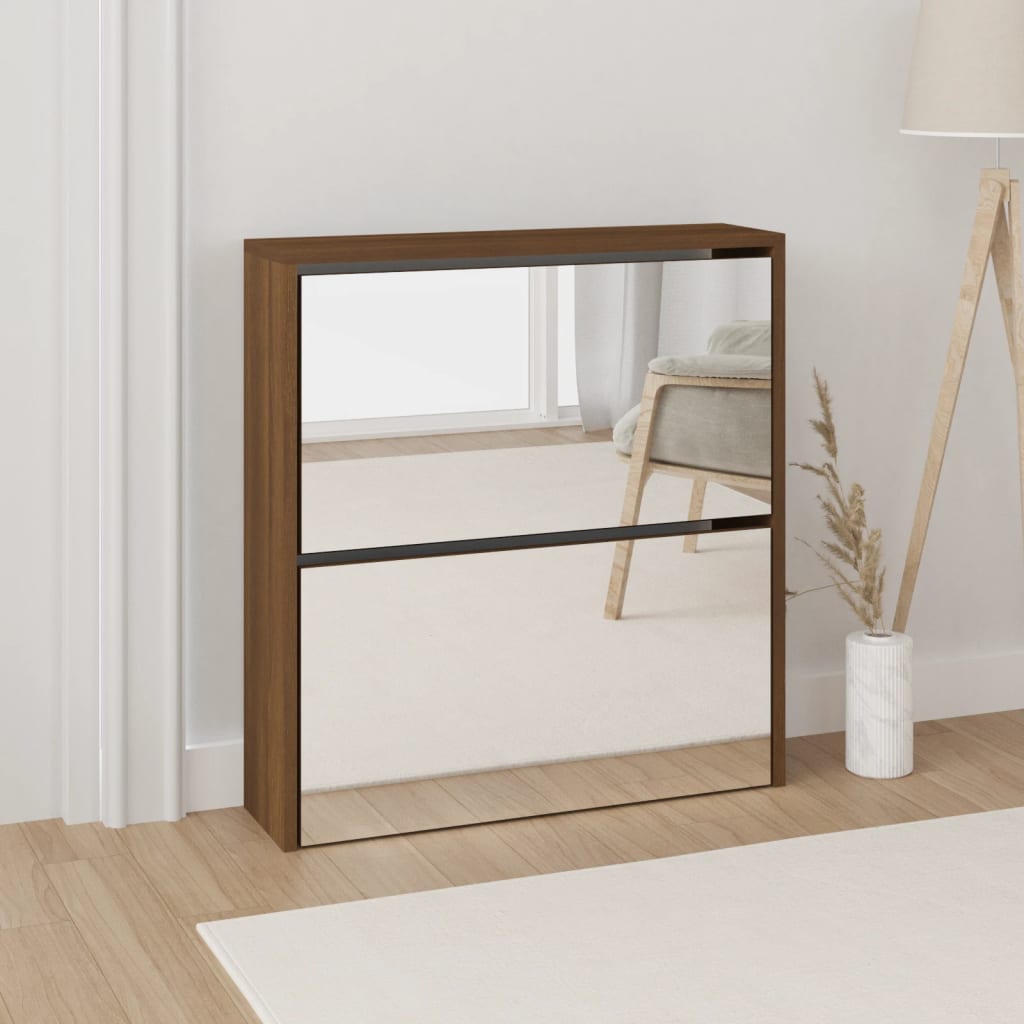 Shoe Cabinet with Mirror 2-Layer Brown Oak 63x17x67cm - Sid & Sam