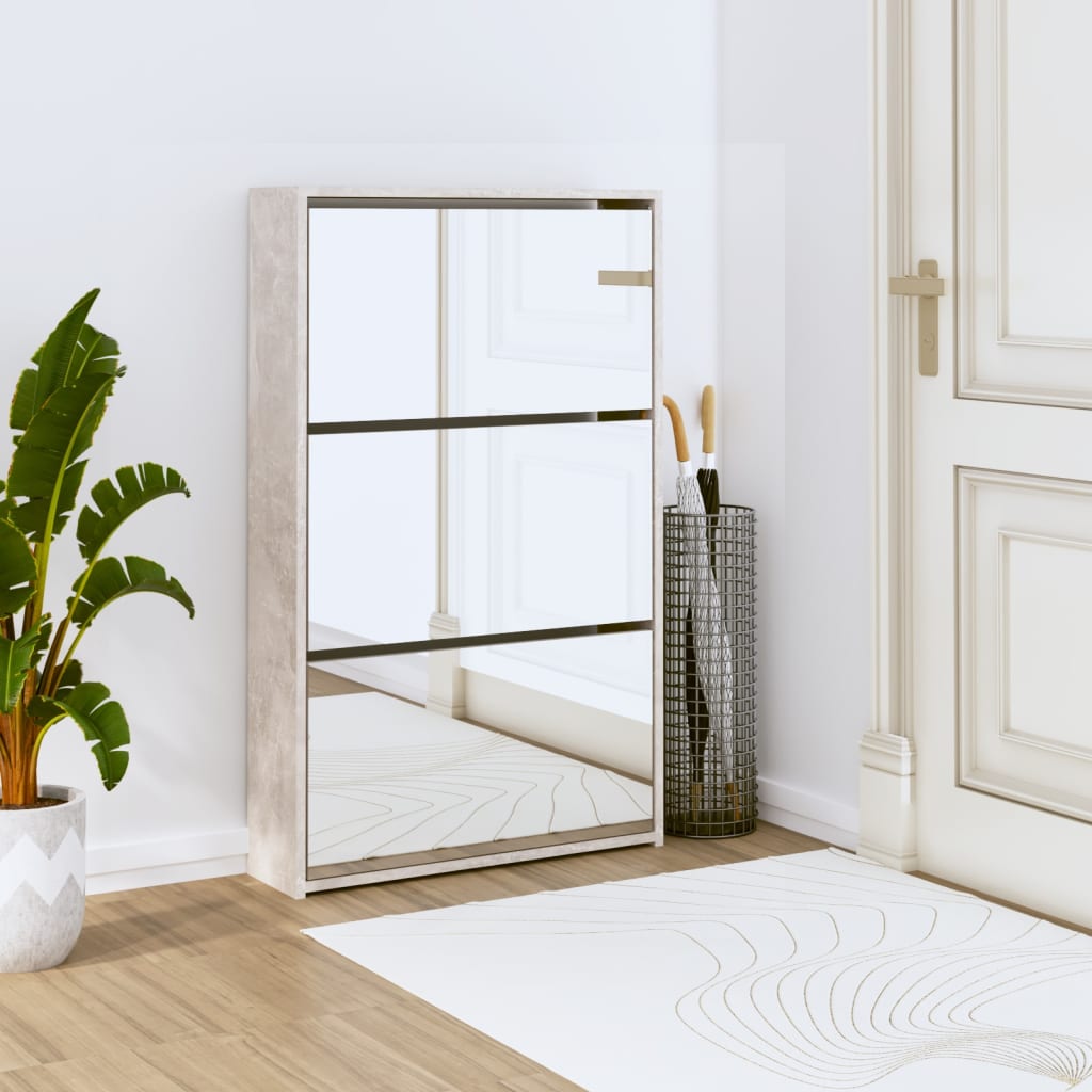 Shoe Cabinet with Mirror 3-Layer Concrete Grey 63x17x102.5 cm - Casper Homes