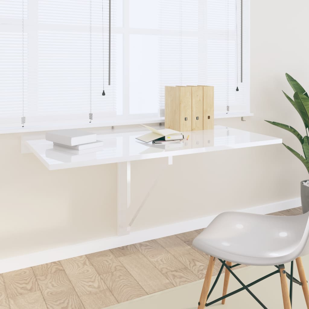 Folding Wall Table High Gloss White 100x60x56 cm Engineered Wood - R and M Furniture
