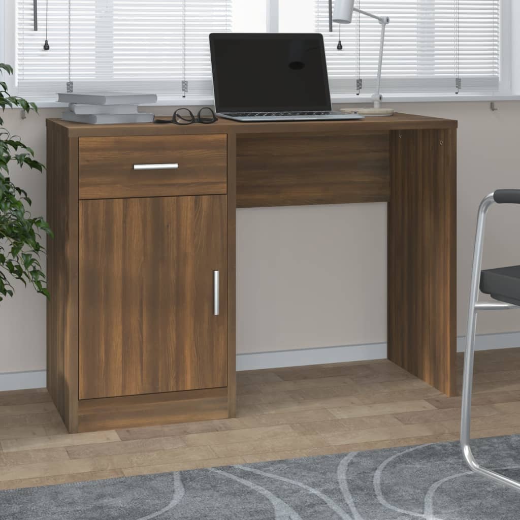 Desk with Drawer&Cabinet Brown Oak 100x40x73 cm Engineered Wood - Merlin Deals