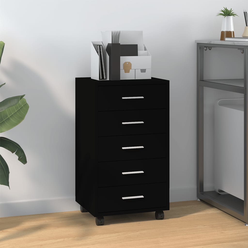 Drawer Cabinet with Castors Black Engineered Wood - Brittle & Co