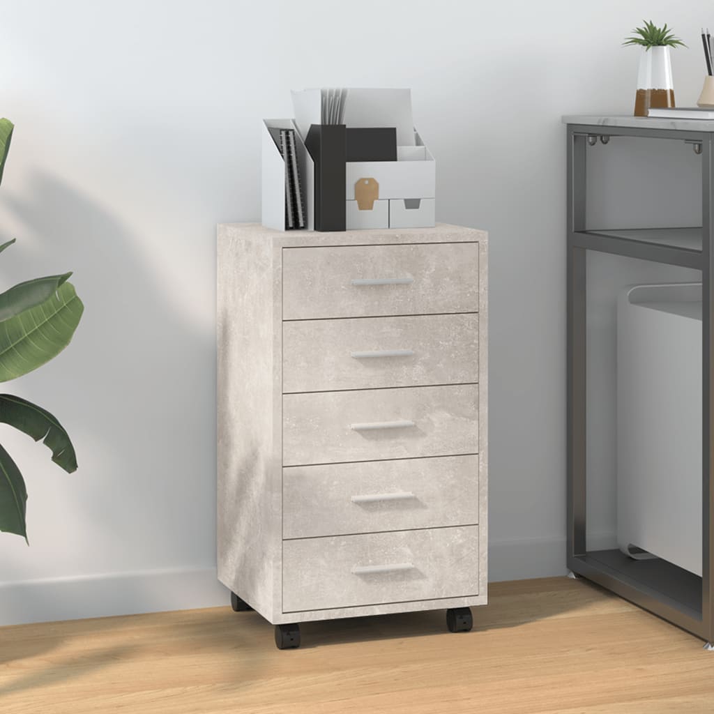 Drawer Cabinet with Castors Concrete Grey Engineered Wood - Merkel Designers